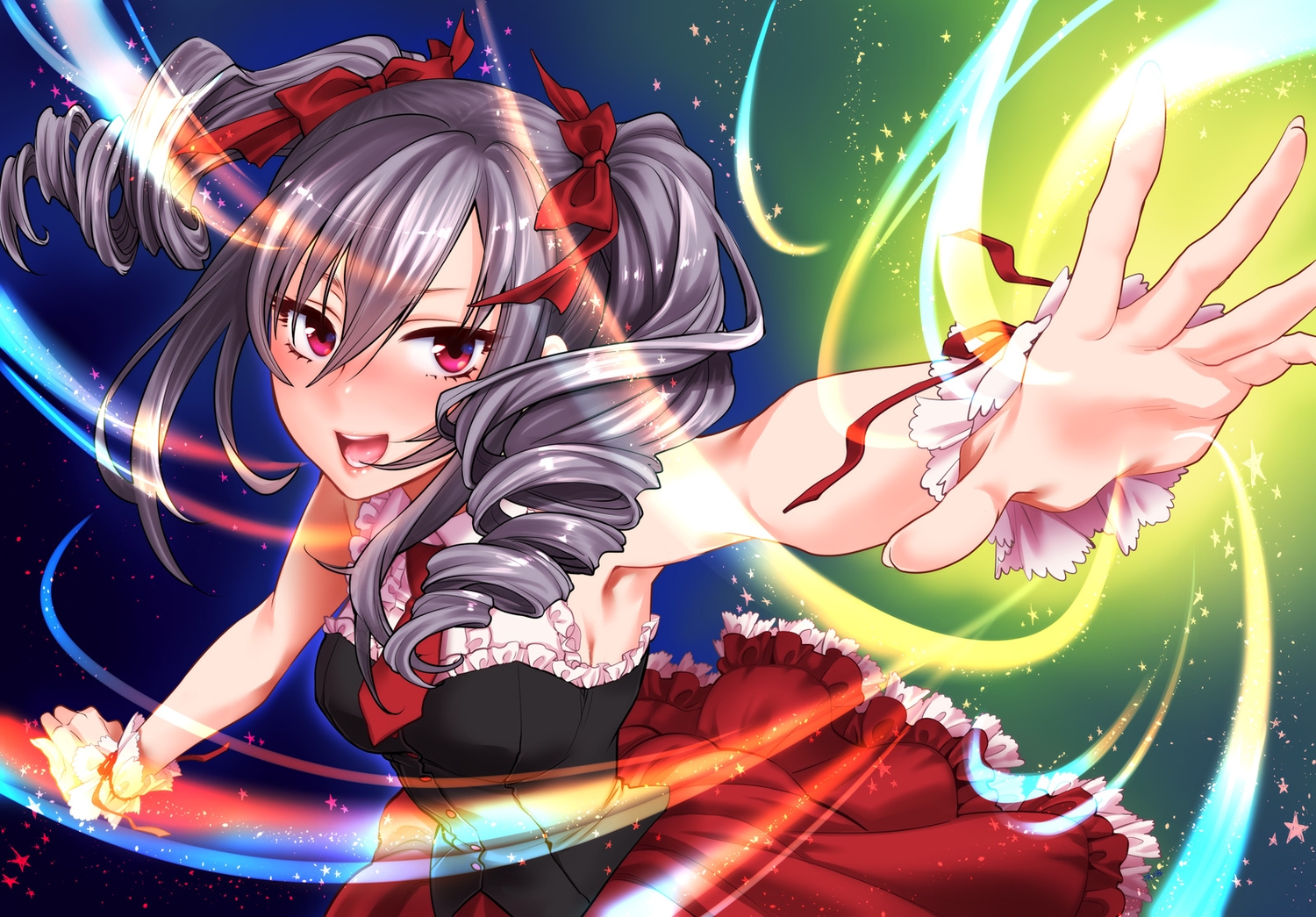 bow, dress, gray_hair, idolmaster, idolmaster_cinderella_girls, kanzaki_ranko, pink_eyes, shoukaki_(earthean)