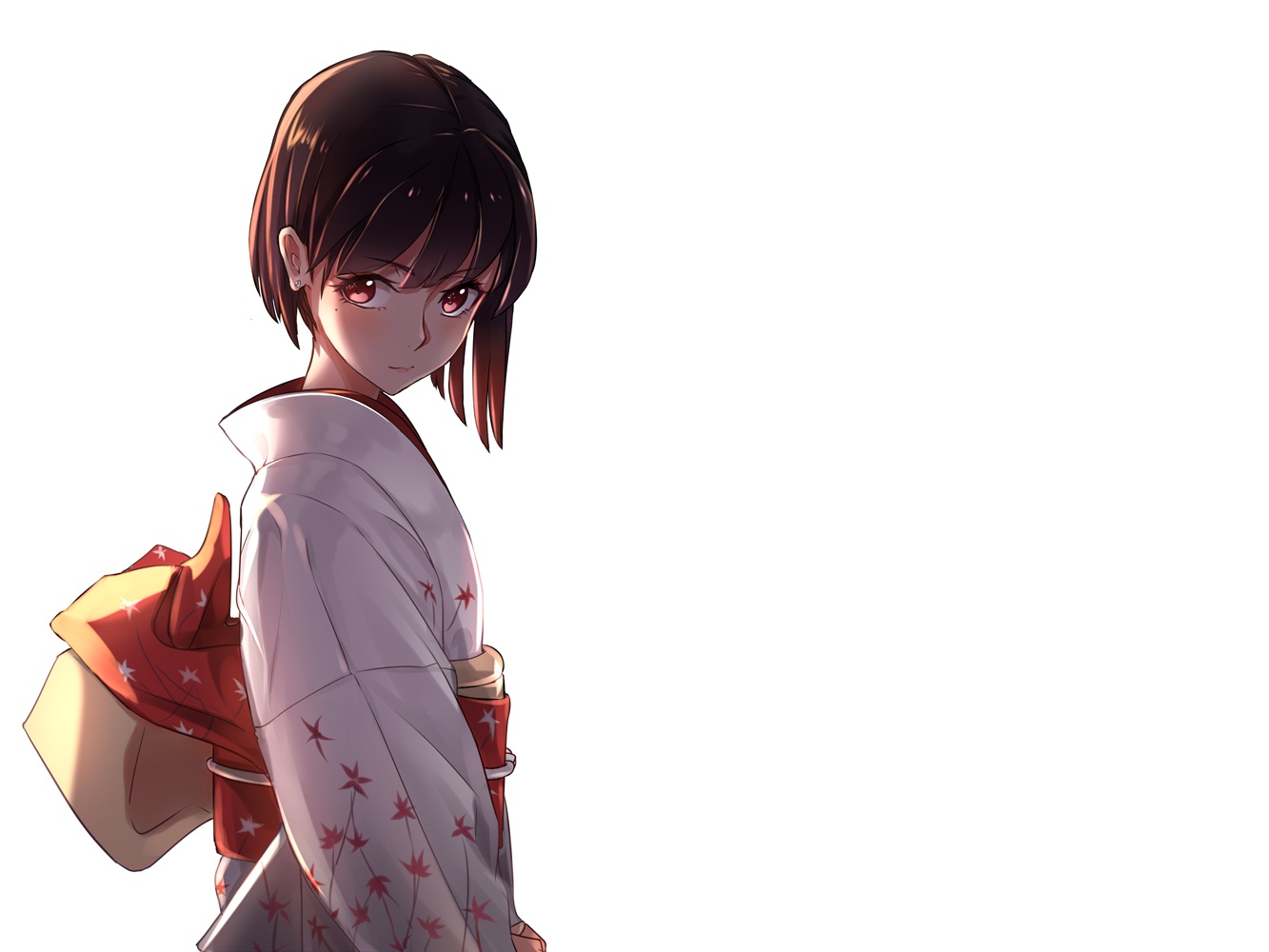 brown_hair, japanese_clothes, kimono, original, phantania, red_eyes, short_hair, white