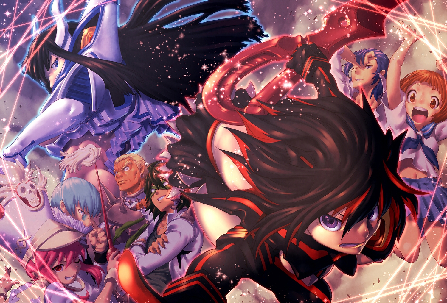 black_hair, blue_eyes, blue_hair, brown_eyes, brown_hair, gamagouri_ira, green_hair, group
