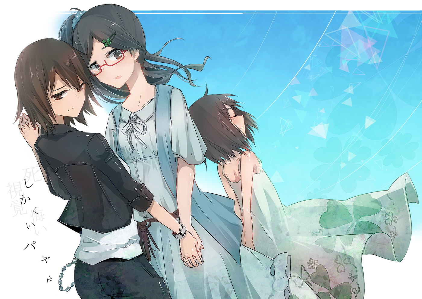 black_hair, brown_eyes, dress, glasses, original, short_hair, summer_dress, tare_orz