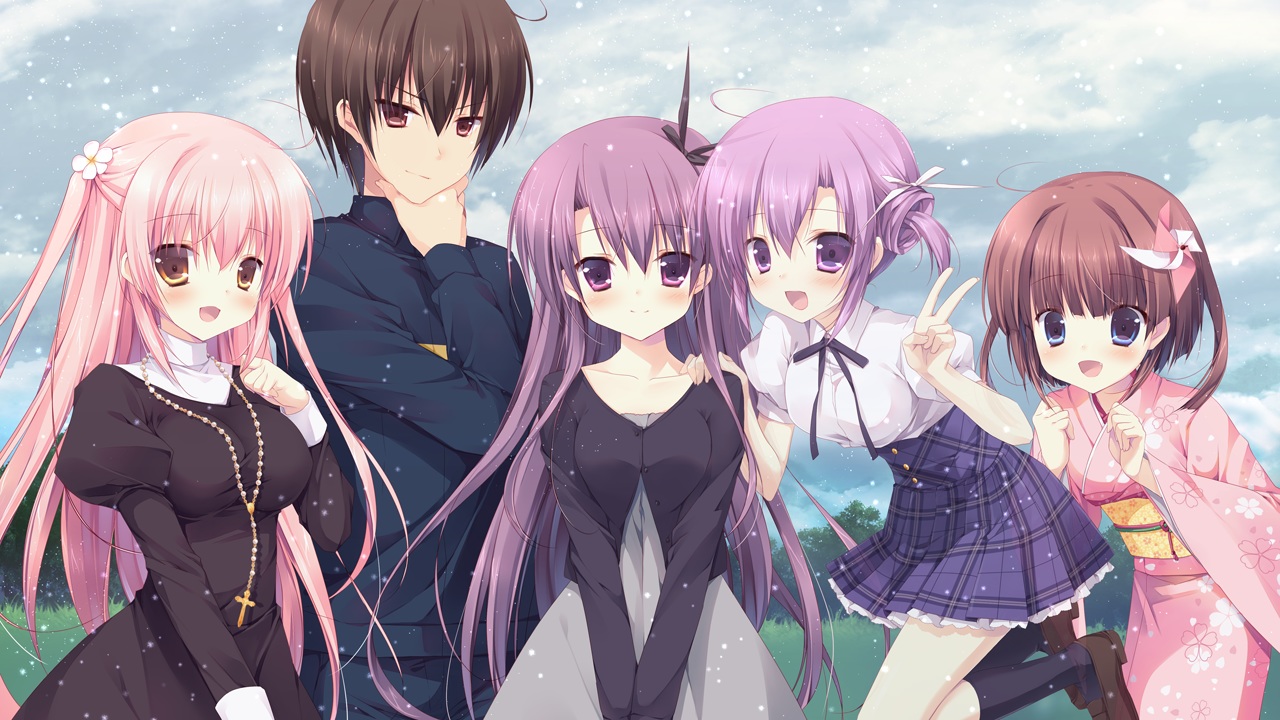 blue_eyes, brown_hair, cross, fuyutsuki_kona, fuyutsuki_shigure, game_cg, group, izayoi_no_fortuna