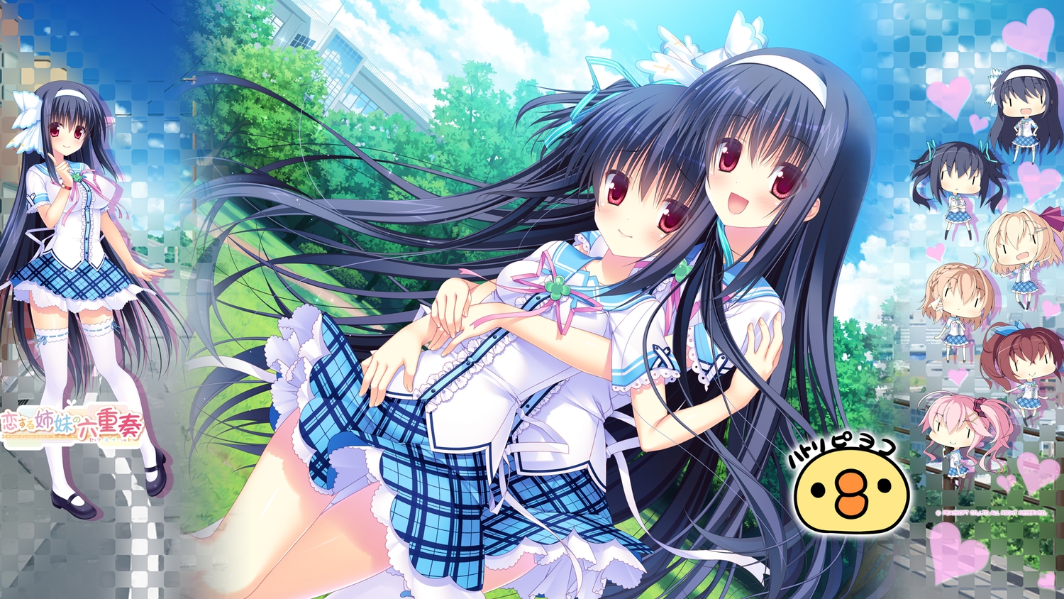 amakara_surume, chibi, game-style, hatori_piyoko, koisuru_shimai_no_sextet, school_uniform