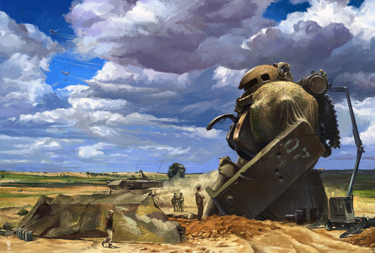 aircraft, clouds, combat_vehicle, mecha, military, mobile_suit_gundam, realistic, red_ace
