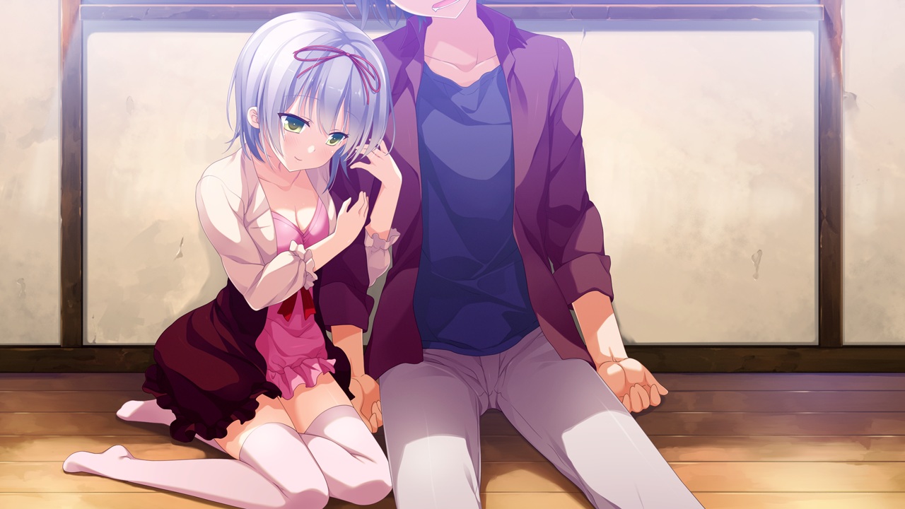 breasts, cleavage, futaba_shou, game_cg, green_eyes, hug, ichiban_janakya_dame_desu_ka?, male