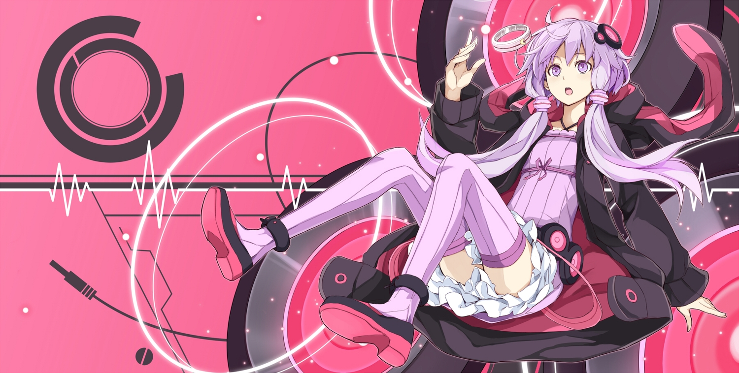 hood, long_hair, purple_eyes, purple_hair, thighhighs, toromera, twintails, vocaloid, voiceroid, yuzuki_yukari