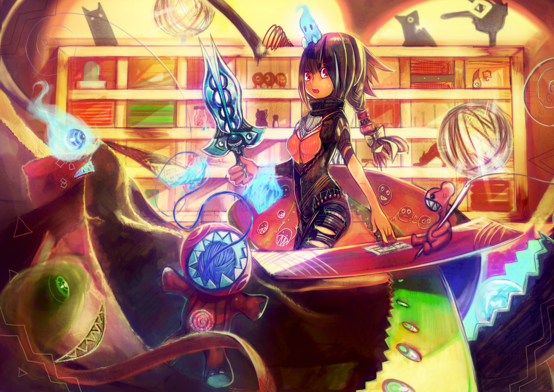 black_hair, bow, jinichi, long_hair, red_eyes