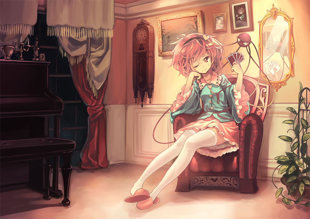 instrument, komeiji_satori, mirror, orita_enpitsu, piano, purple_eyes, purple_hair, reflection