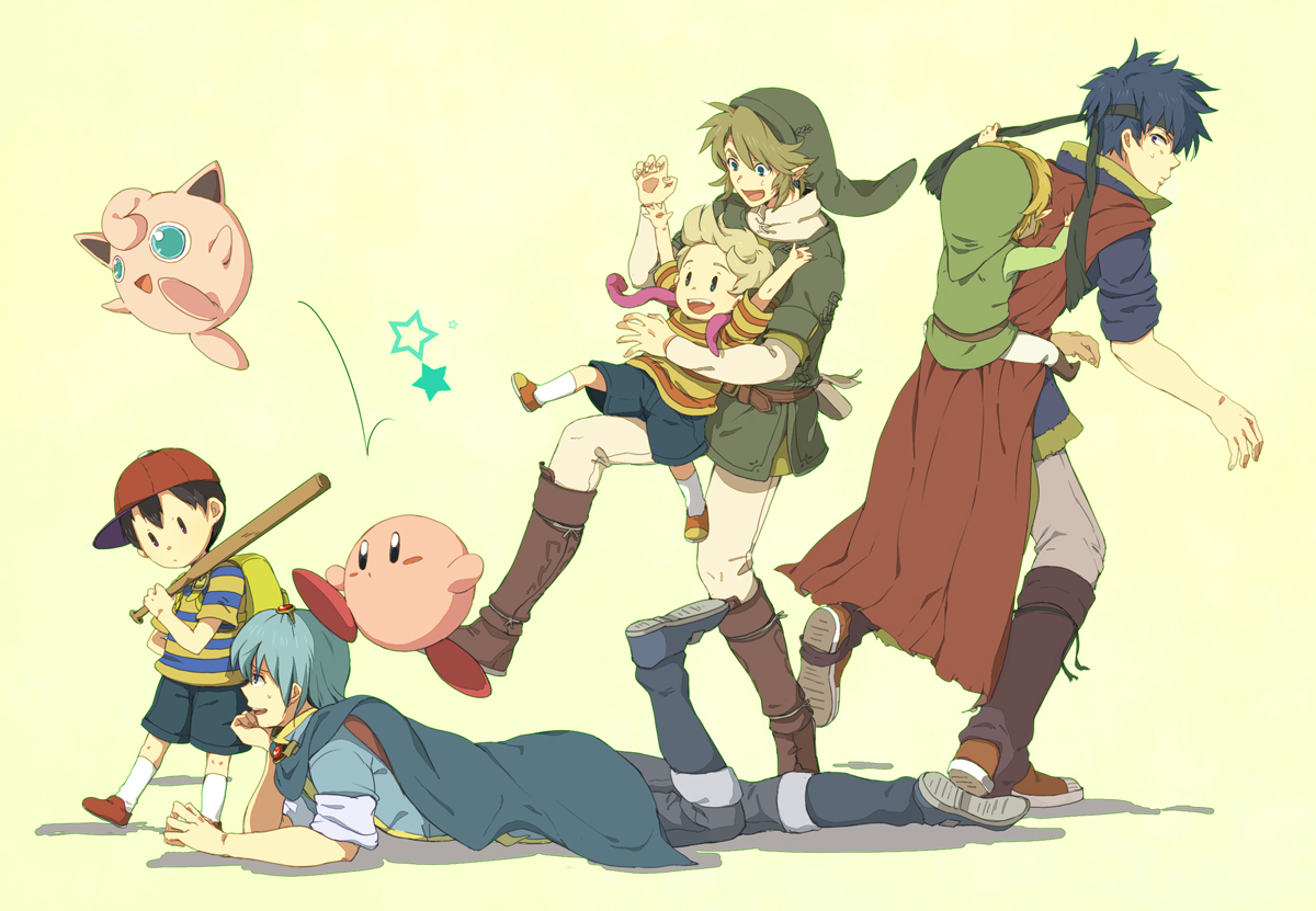 baseball_bat, boots, cape, fire_emblem, hat, headband, ike_(fire_emblem), jigglypuff