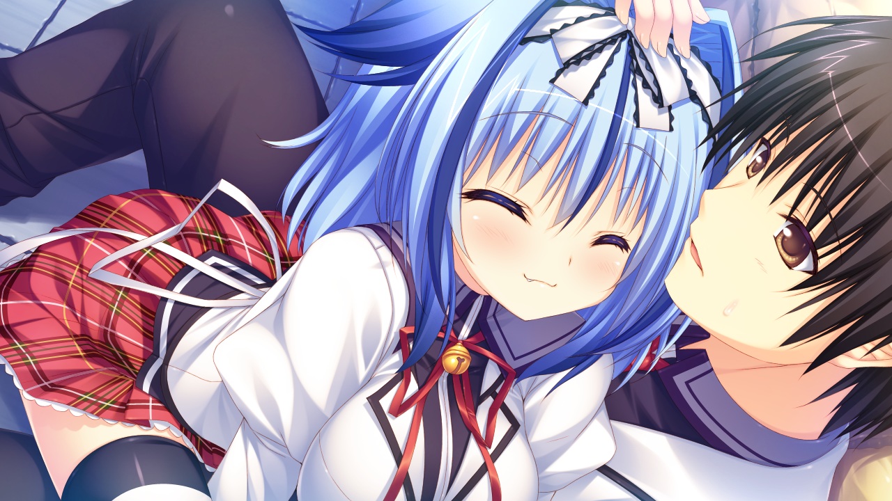 2-g, ai_(amatarasu_riddle_star), amatarasu_riddle_star, bell, blue_hair, game_cg, headband, ribbons