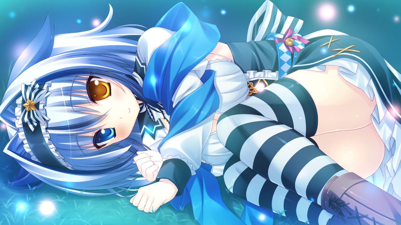 2-g, ai_(amatarasu_riddle_star), amatarasu_riddle_star, bicolored_eyes, blue_hair, boots, game_cg, headband