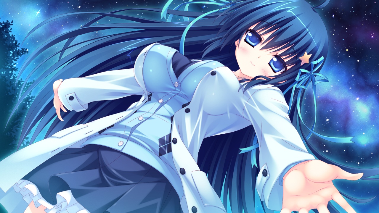 2-g, amatarasu_riddle_star, arisu_yua, blue_eyes, blue_hair, game_cg, long_hair, night