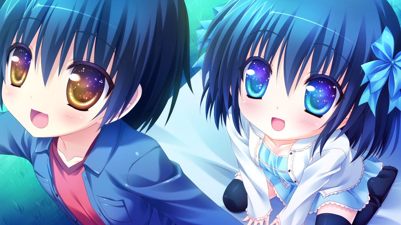 2-g, amatarasu_riddle_star, arisu_yua, blue_eyes, blue_hair, bow, brown_eyes, game_cg