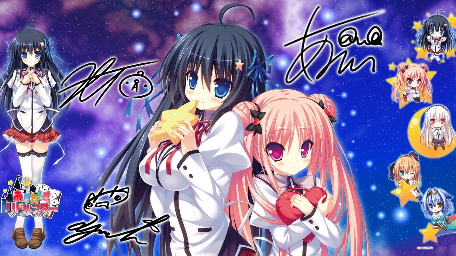 2-g, ai_(amatarasu_riddle_star), amatarasu_riddle_star, ani, arisu_yua, blush, hatta_madori, kokoro_judith