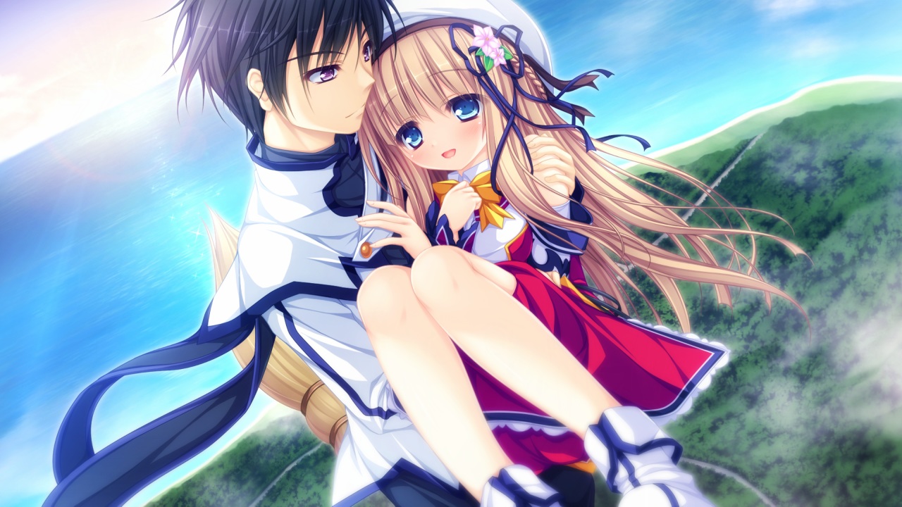 black_hair, blonde_hair, blue_eyes, dress, game_cg, hat, kawasumi_yurika, long_hair