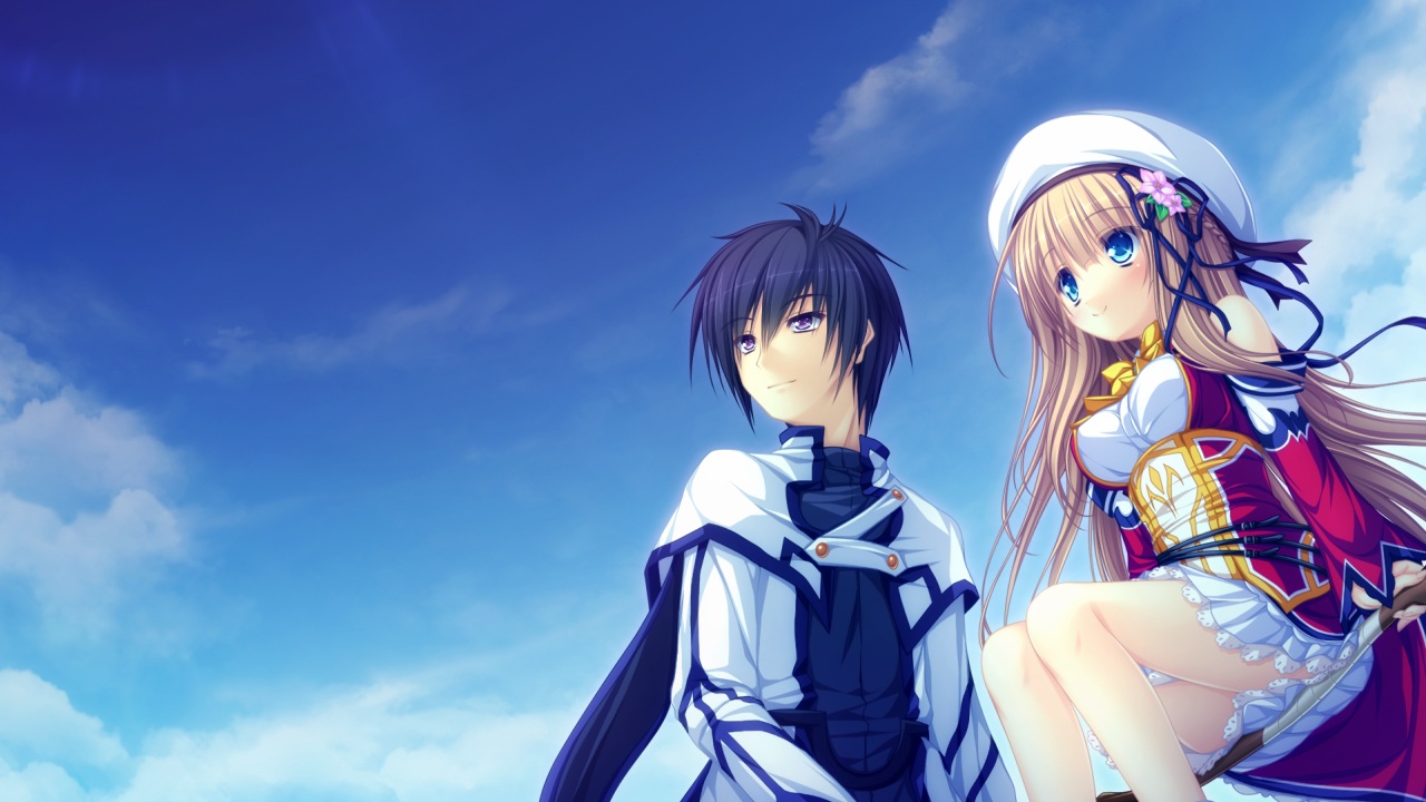 black_hair, blonde_hair, blue_eyes, dress, game_cg, hat, kawasumi_yurika, long_hair