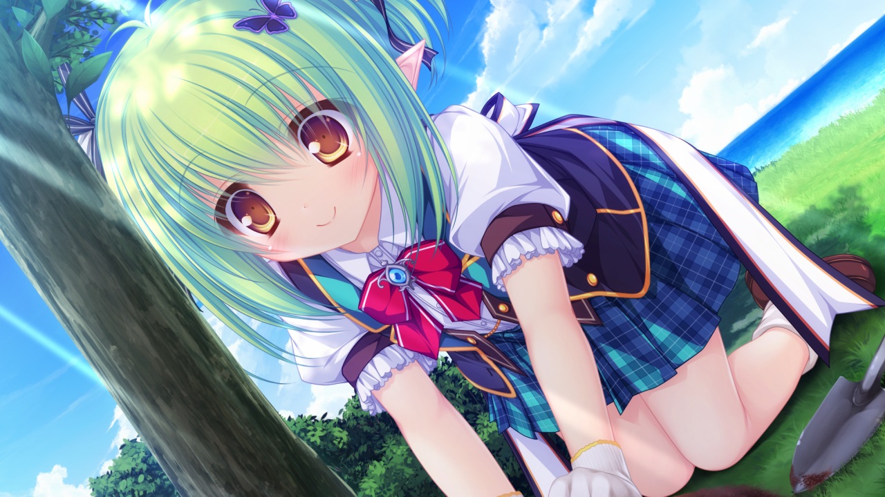 charlles_faltesia, game_cg, gloves, green_hair, magicalic_sky_high, mikagami_mamizu, pointed_ears, school_uniform