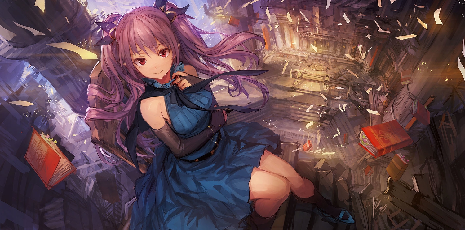 book, building, dress, elbow_gloves, gloves, jpeg_artifacts, lm7_(op-center), long_hair