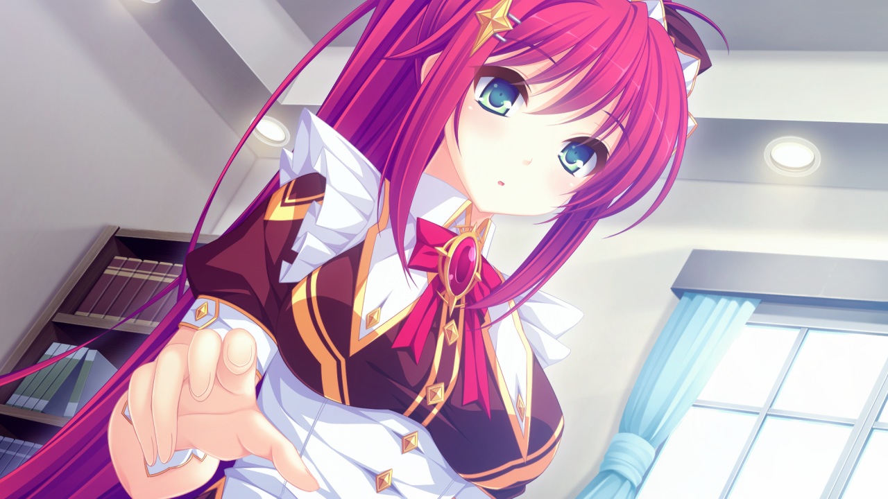 blue_eyes, dress, emilia_purifu_takamine, game_cg, long_hair, magicalic_sky_high, mikagami_mamizu, pink_hair