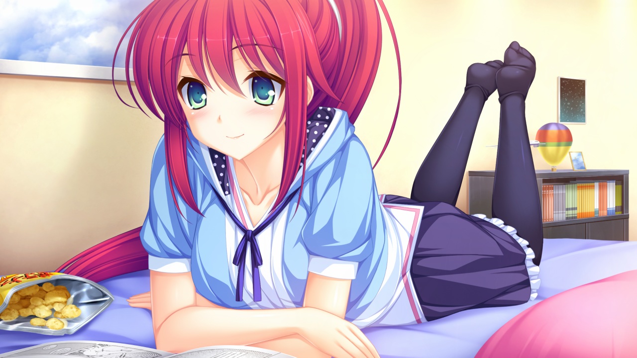 blue_eyes, emilia_purifu_takamine, food, game_cg, long_hair, magicalic_sky_high, mikagami_mamizu, pink_hair