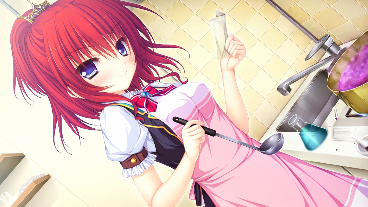 apron, blue_eyes, bow, game_cg, magicalic_sky_high, mary_clasis_victoria, mikagami_mamizu, red_hair
