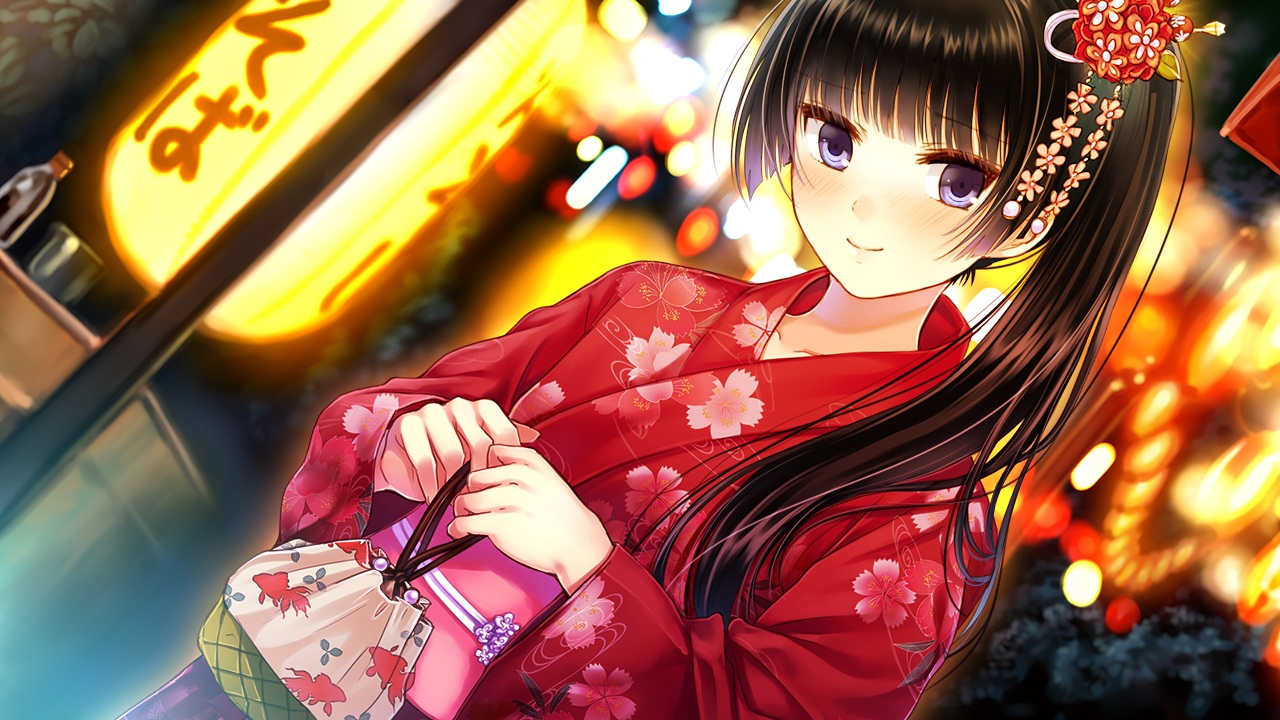 ayame_no_machi_to_ohimesama, black_hair, blue_eyes, festival, furukawa_ayame, game_cg, japanese_clothes, kazuharu_kina
