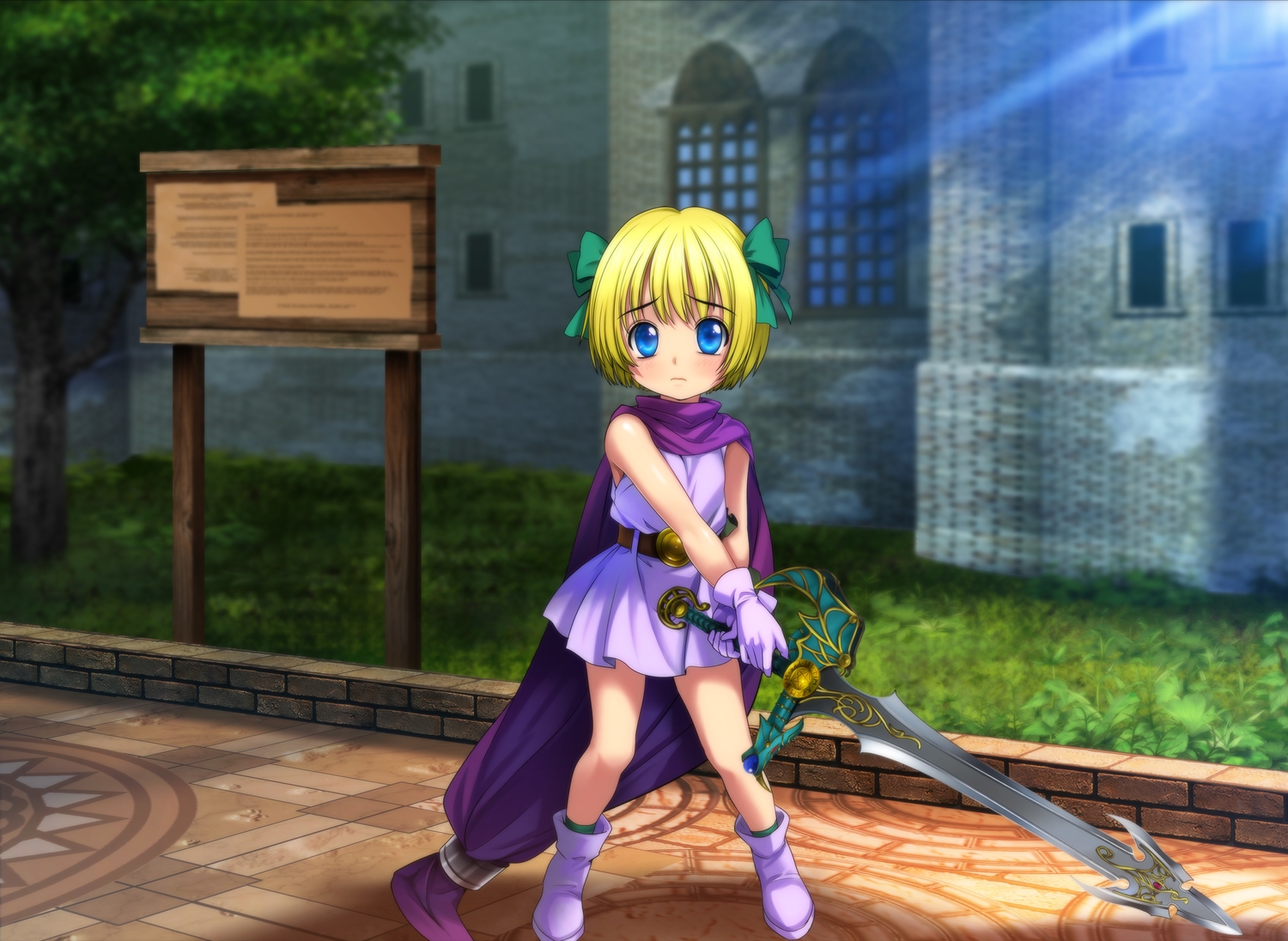 bianca's_daughter, blonde_hair, blue_eyes, dragon_quest, loli, moonknives, sword, weapon