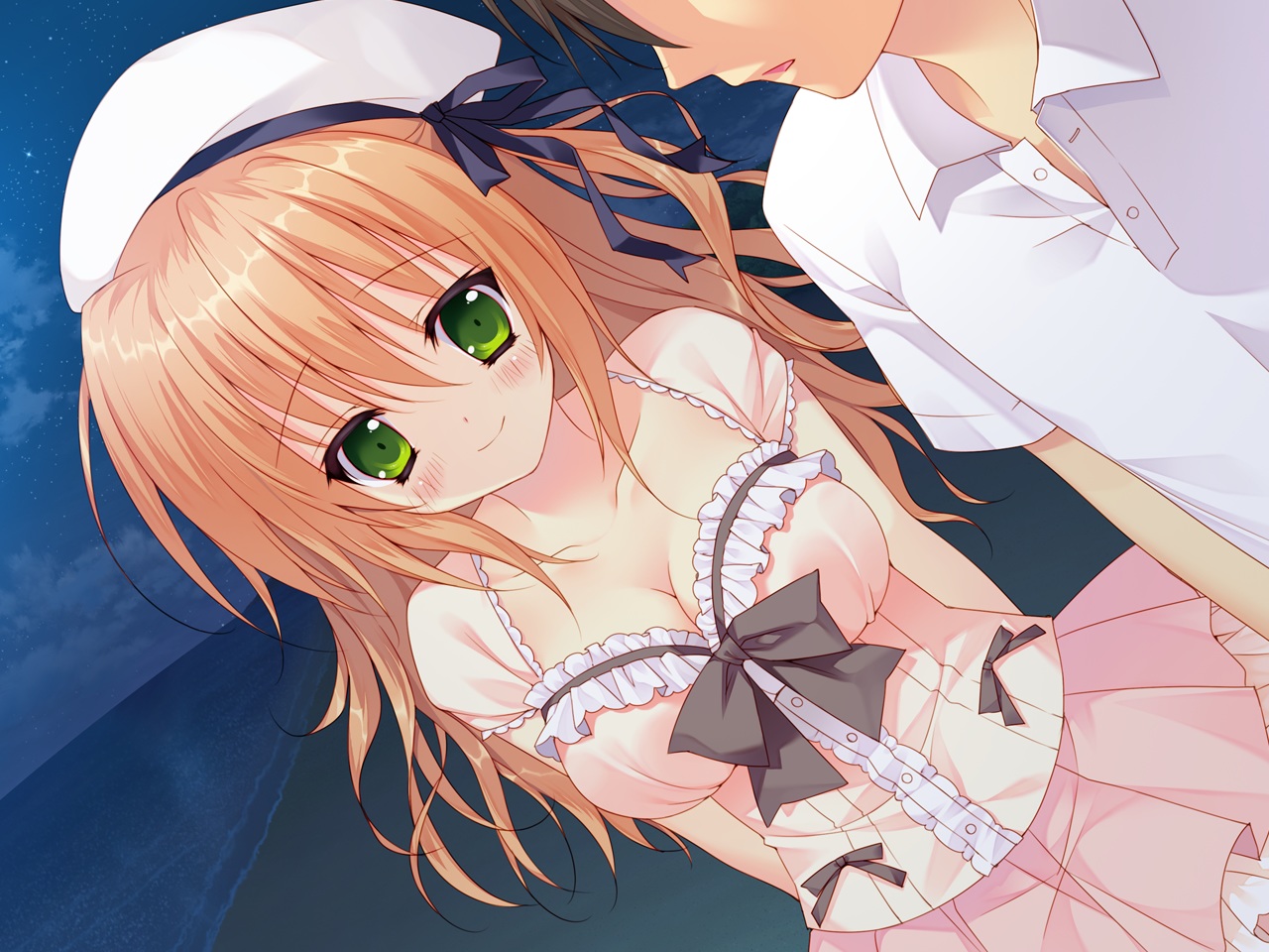 bow, chiisana_kanojo_no_sayokyoku, dress, feng, game_cg, green_eyes, hat, hellrun