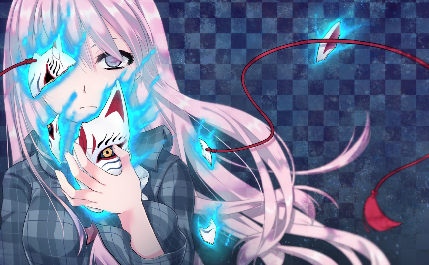 geike, hata_no_kokoro, long_hair, mask, pink_hair, touhou