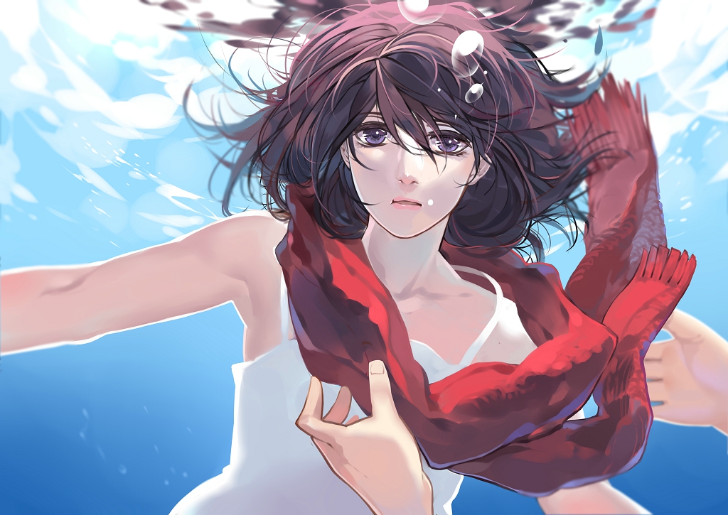 brown_hair, bubbles, liuruoyu8888, mikasa_ackerman, purple_eyes, scarf, shingeki_no_kyojin, short_hair