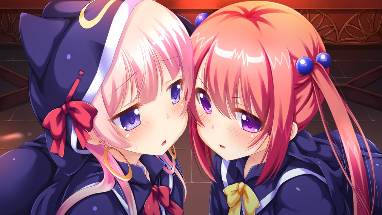 2girls, game_cg, hhg_megami_no_shuuen, kirimiya_sally, long_hair, nanase_meruchi, ophelia_lancaster, pink_hair