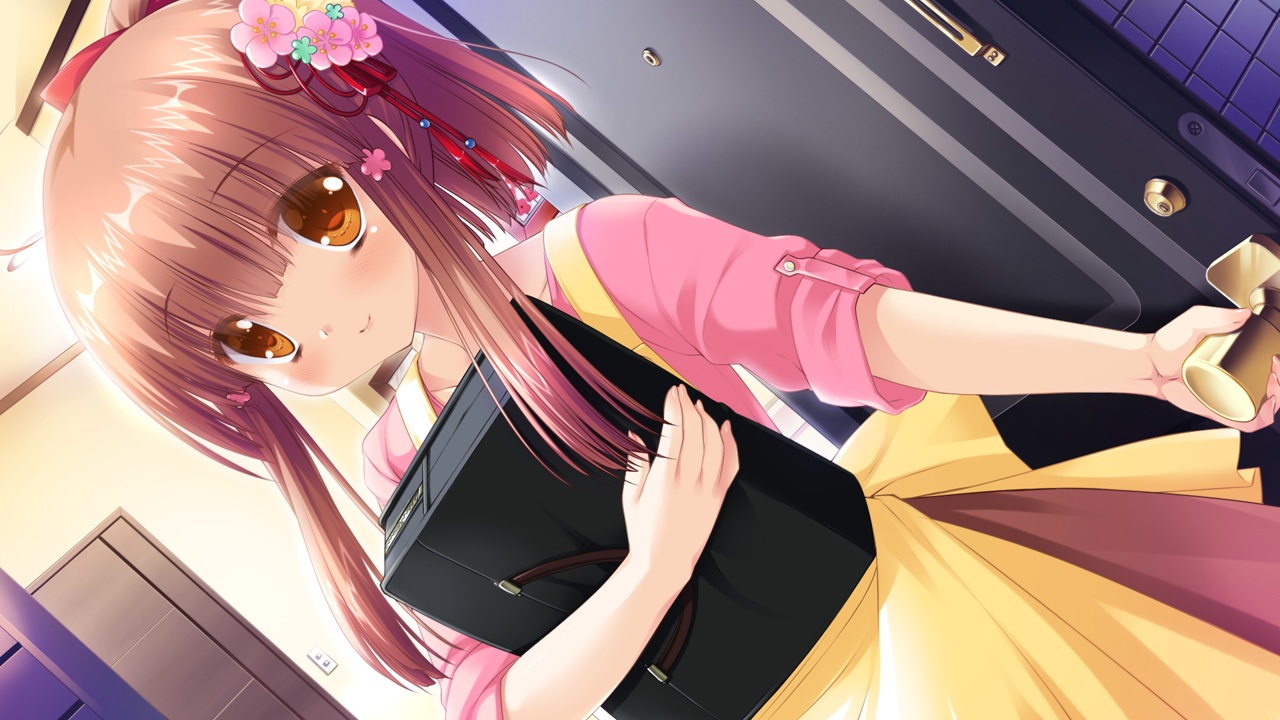 apron, brown_eyes, brown_hair, game_cg, hhg_megami_no_shuuen, kushinada_nadeshiko, miyasu_risa, windmill_(company)