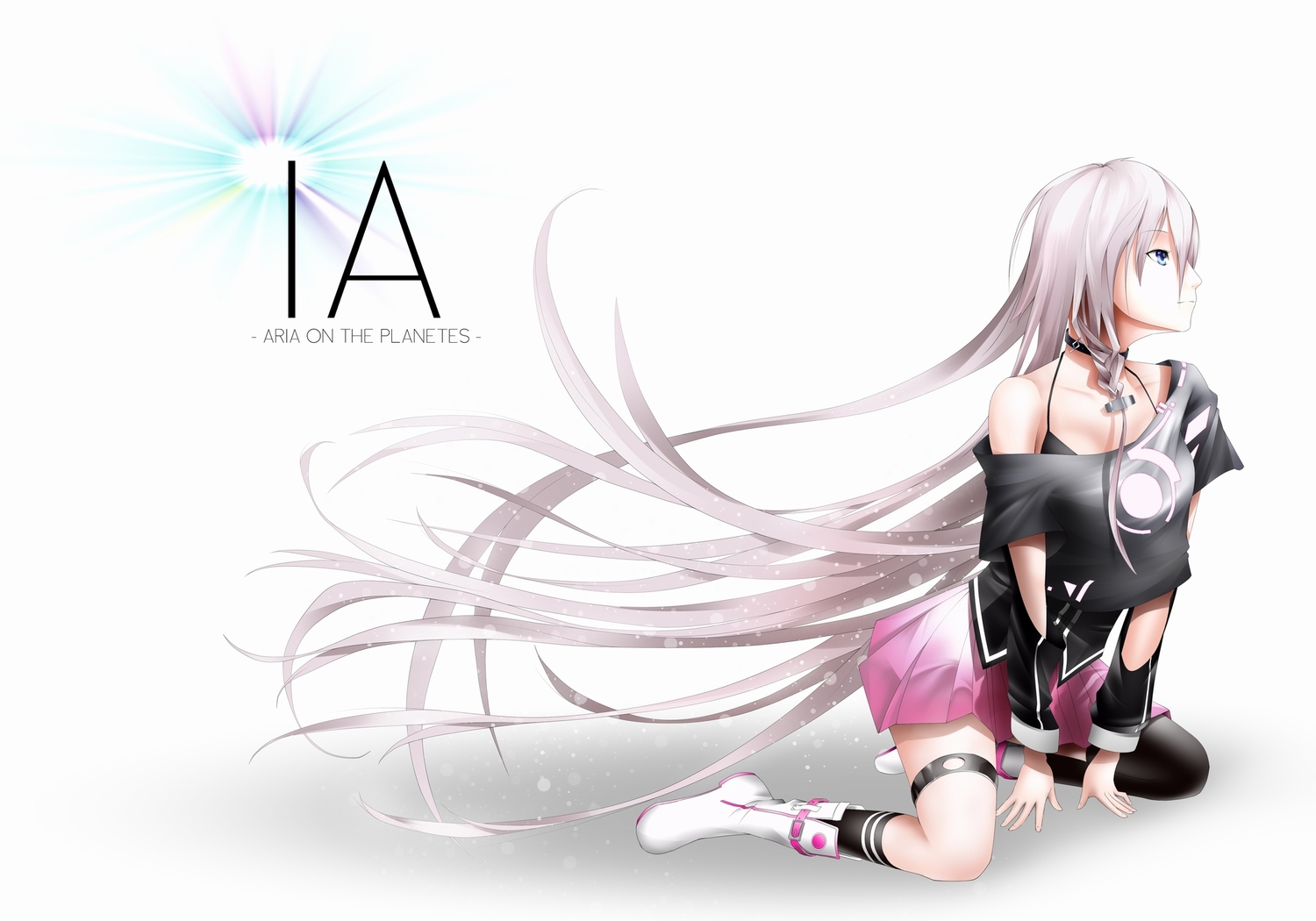 blue_eyes, boots, braids, choker, ia, kneehighs, long_hair, oki_(koi0koi)
