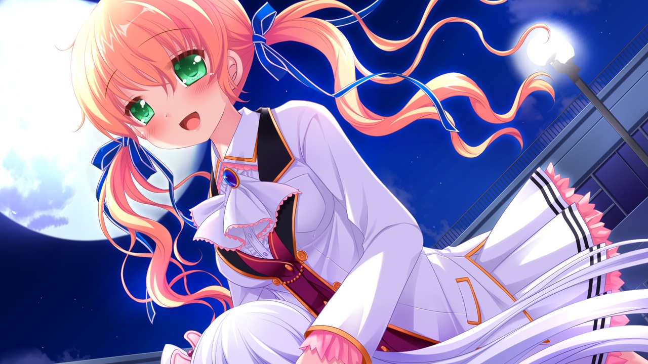 blonde_hair, elaria_astraea, game_cg, green_eyes, hhg_megami_no_shuuen, long_hair, miyasu_risa, moon