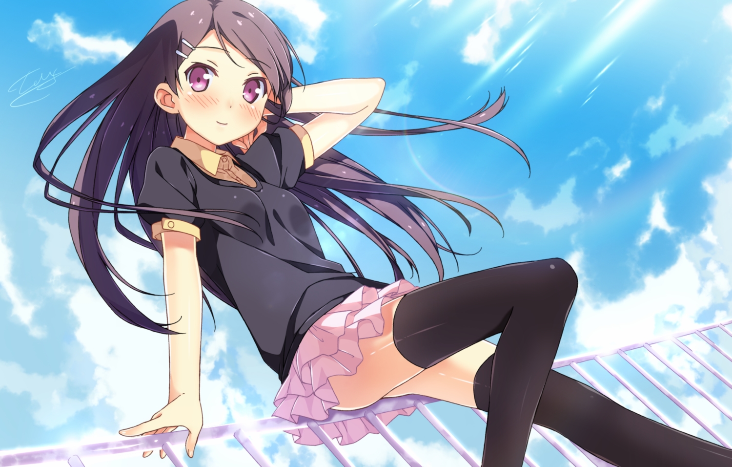 kantoku, long_hair, miyaguchi_hiromi, original, red_eyes, signed, thighhighs, third-party_edit
