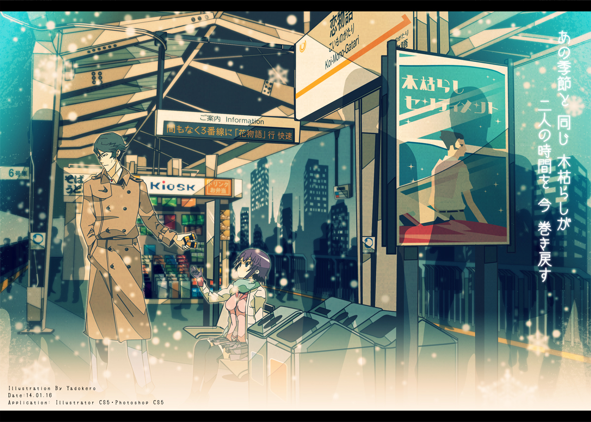 bakemonogatari, kaiki_deishuu, koimonogatari, male, monogatari_(series), senjougahara_hitagi, yadokugaeru