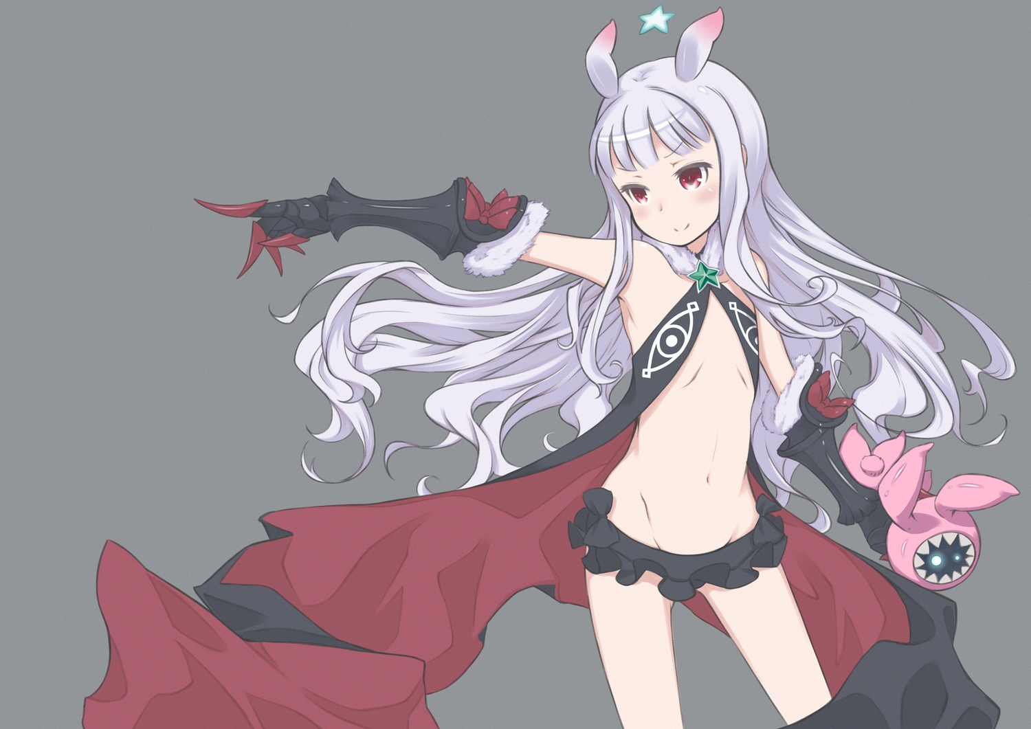 galaxea, gray, gray_hair, hoshimiya_kate, loli, long_hair, navel, red_eyes