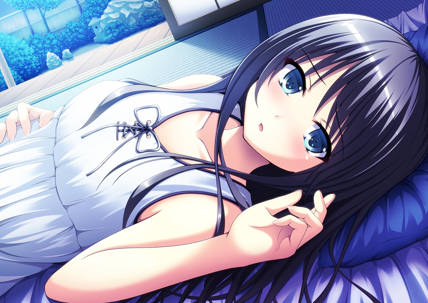 black_hair, blue_eyes, blush, dress, long_hair, nakamura_sumikage, original, red_eyes