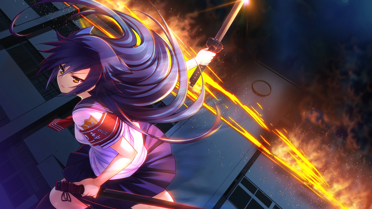 amagai_yukino, blue_hair, candysoft, game_cg, haga_neko, katana, long_hair, school_uniform