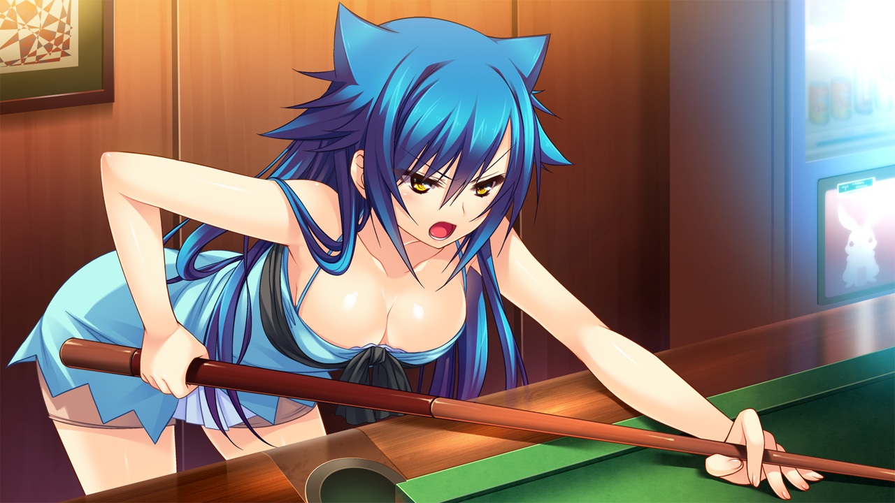 amagai_yukino, blue_hair, breasts, candysoft, cleavage, dress, game_cg, haga_neko, long_hair, tsuyokiss_next, yellow_eyes