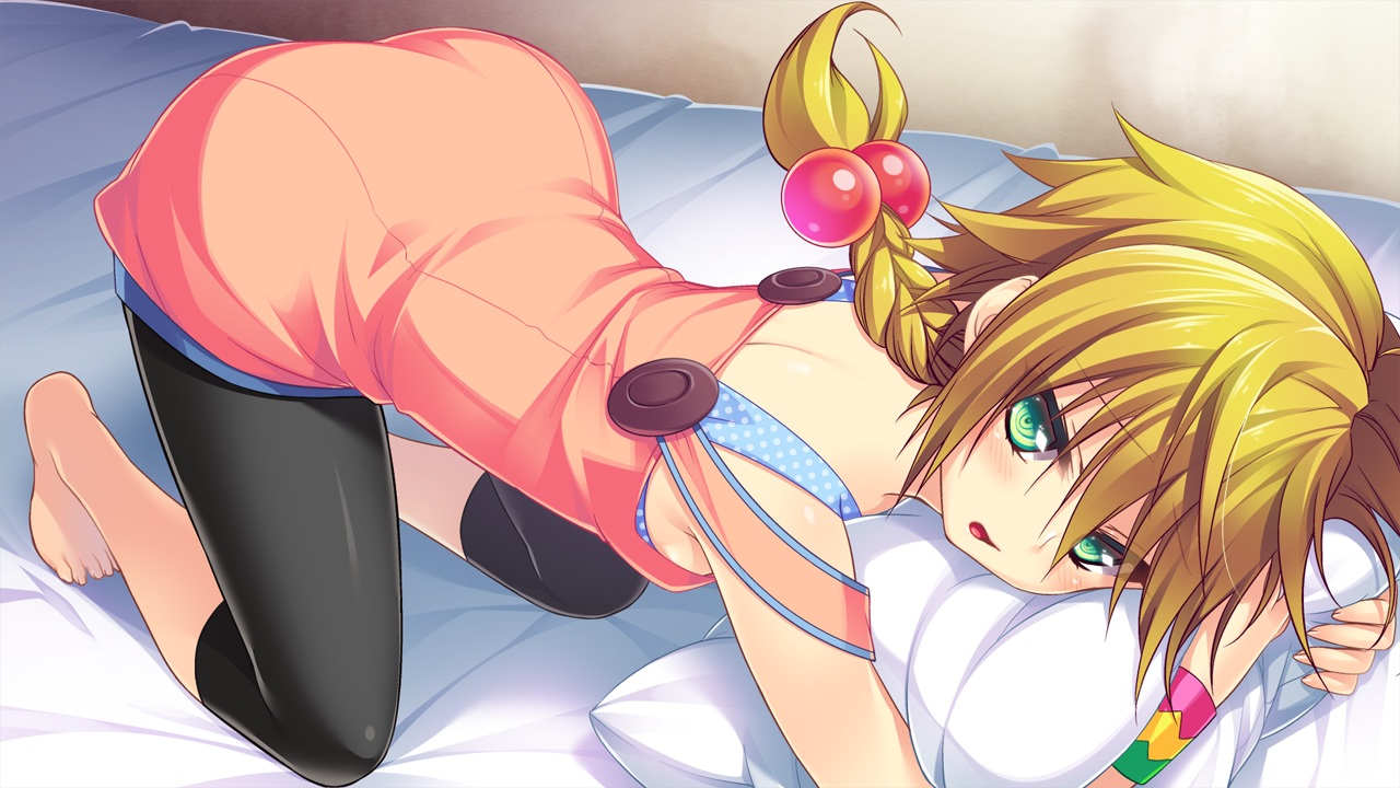 amagai_yukino, bed, blonde_hair, candysoft, game_cg, green_eyes, hachimiya_yellow_de_cherish, long_hair