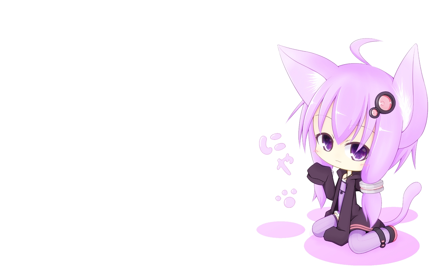 animal_ears, catgirl, chibi, hood, miiya_(kuroi_hako), purple_eyes, purple_hair, tail, vocaloid, voiceroid, white, yuzuki_yukari