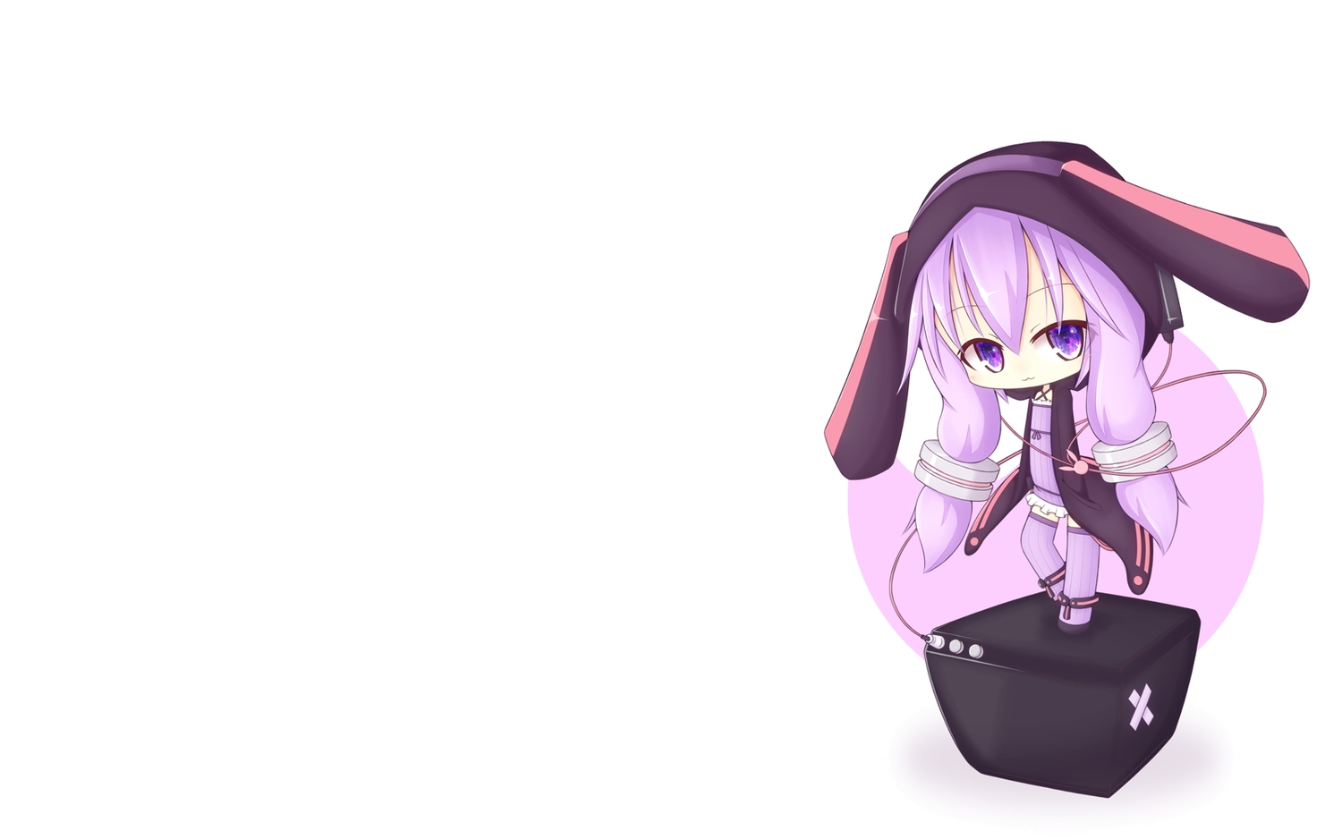 cat_smile, chibi, headphones, hood, miiya_(kuroi_hako), purple_eyes, purple_hair, thighhighs