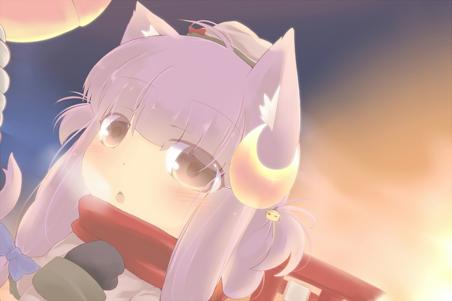 animal_ears, blush, brown_eyes, catgirl, fang, gloves, hazuki_ruu, long_hair