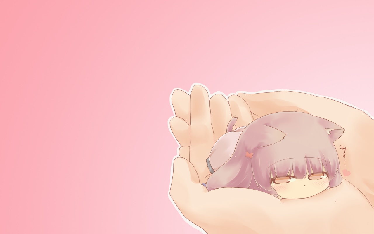 animal_ears, blush, catgirl, chibi, gradient, hazuki_ruu, patchouli_knowledge, purple_eyes, purple_hair, tail, touhou