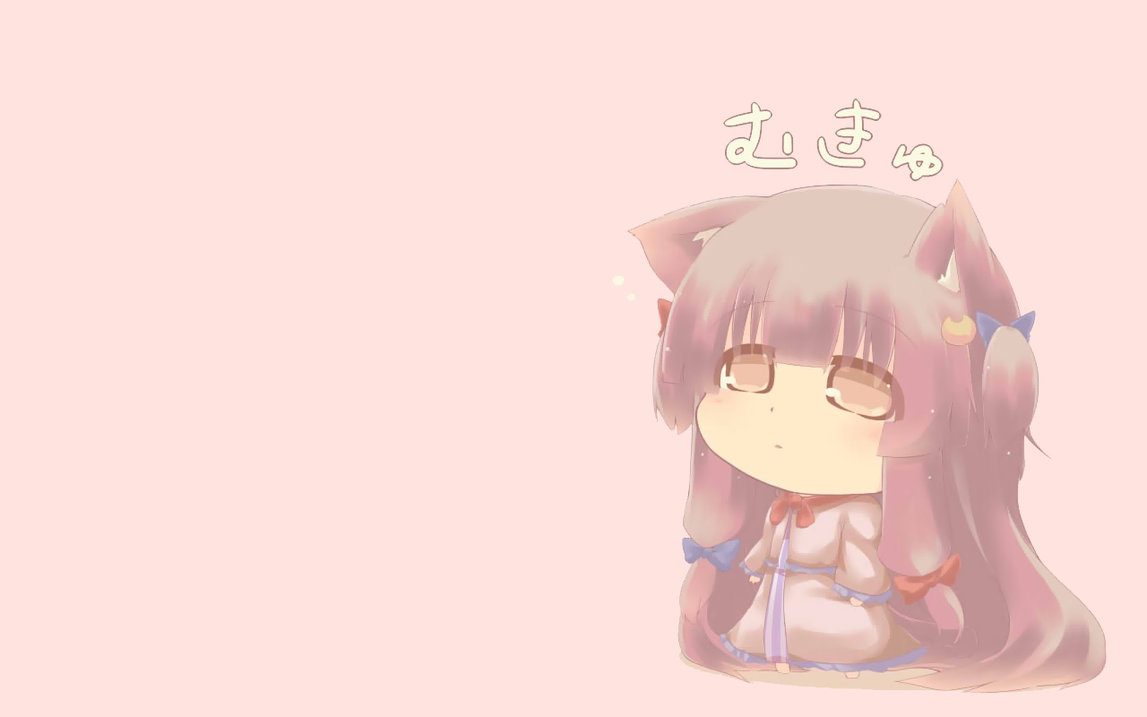 animal_ears, catgirl, chibi, hazuki_ruu, long_hair, patchouli_knowledge, purple_eyes, purple_hair