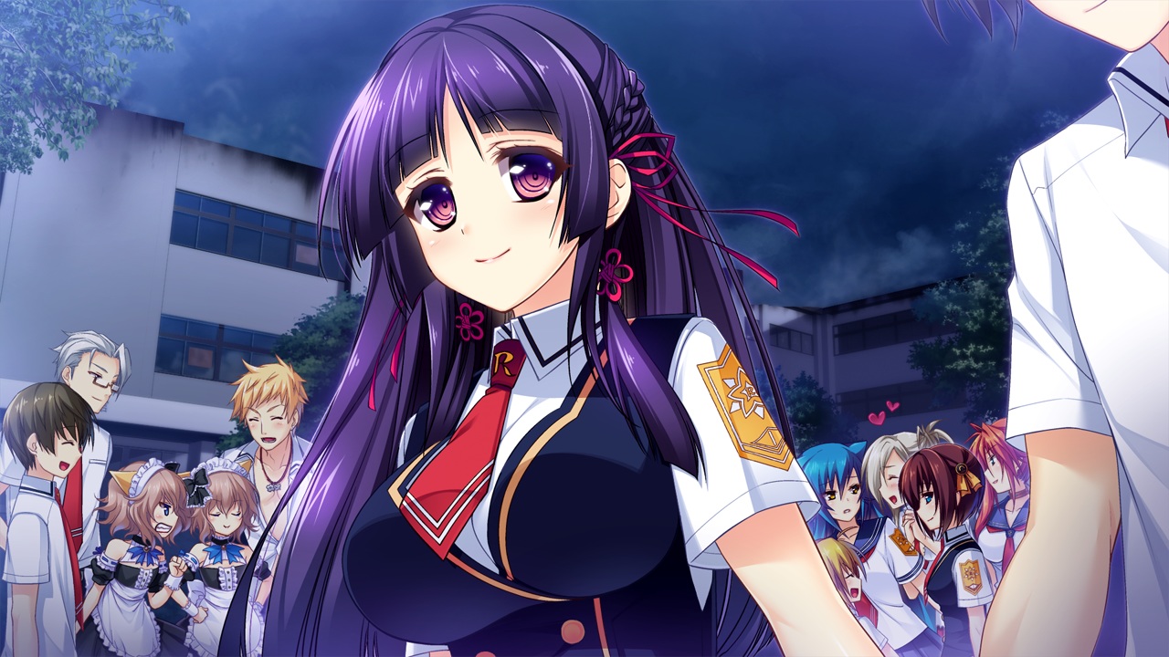 amagai_yukino, buche, candysoft, game_cg, group, hachimiya_yellow_de_cherish, haga_neko, inase_kohane, kine_eiichi, long_hair, male, noel_(tsuyokiss_next), oomenomonryuuin_sumika, oono_jirou, otoko_no_ko, purple_eyes, purple_hair, sarushima_tatsuki, school_uniform, tie, tsukugami_kitsune, tsushima_hakari, tsuyokiss_next