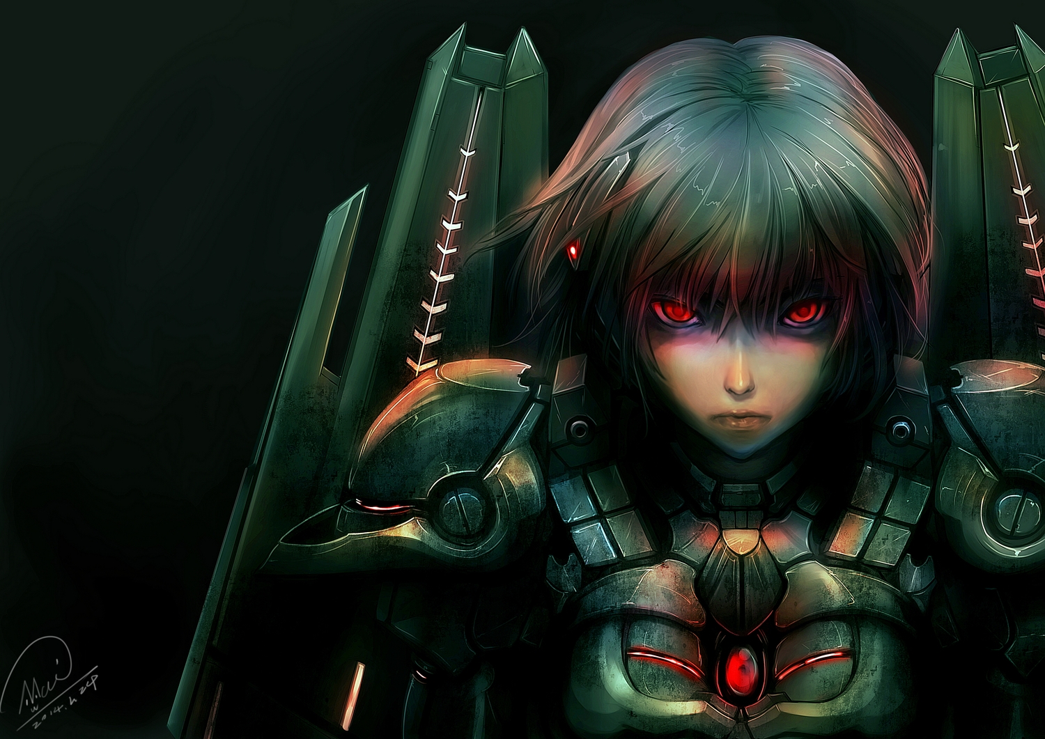 mechagirl, original, red_eyes, short_hair, shou_mai
