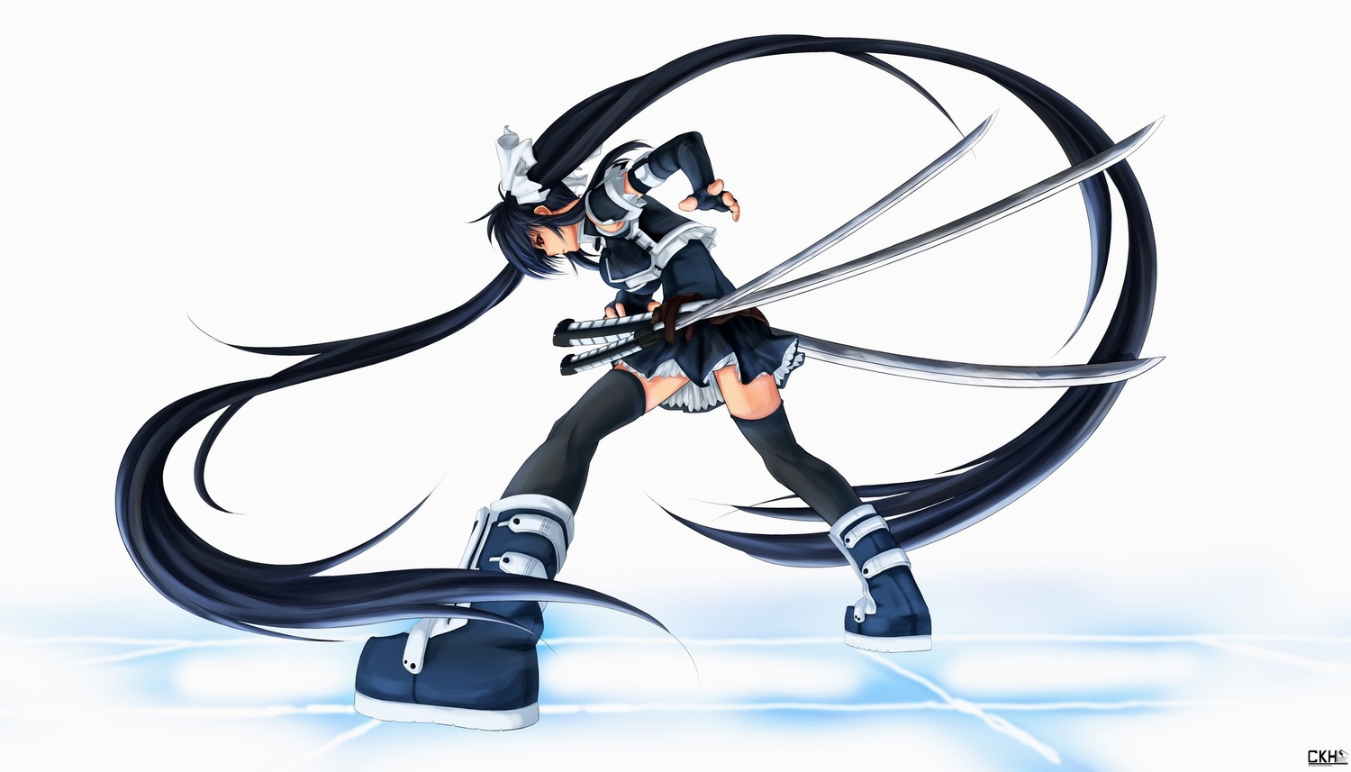 boots, brown_eyes, elbow_gloves, gloves, katana, long_hair, original, shou_mai
