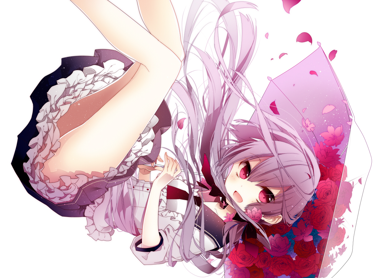 aliasing, flowers, long_hair, naoto_(tulip), original, petals, pink_eyes, pink_hair