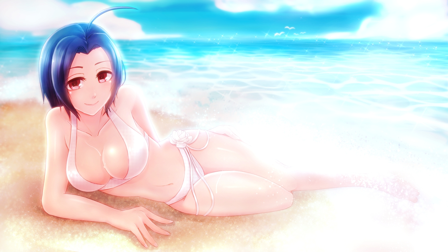 beach, bikini, breasts, cleavage, idolmaster, ima_(lm_ew), miura_azusa, short_hair